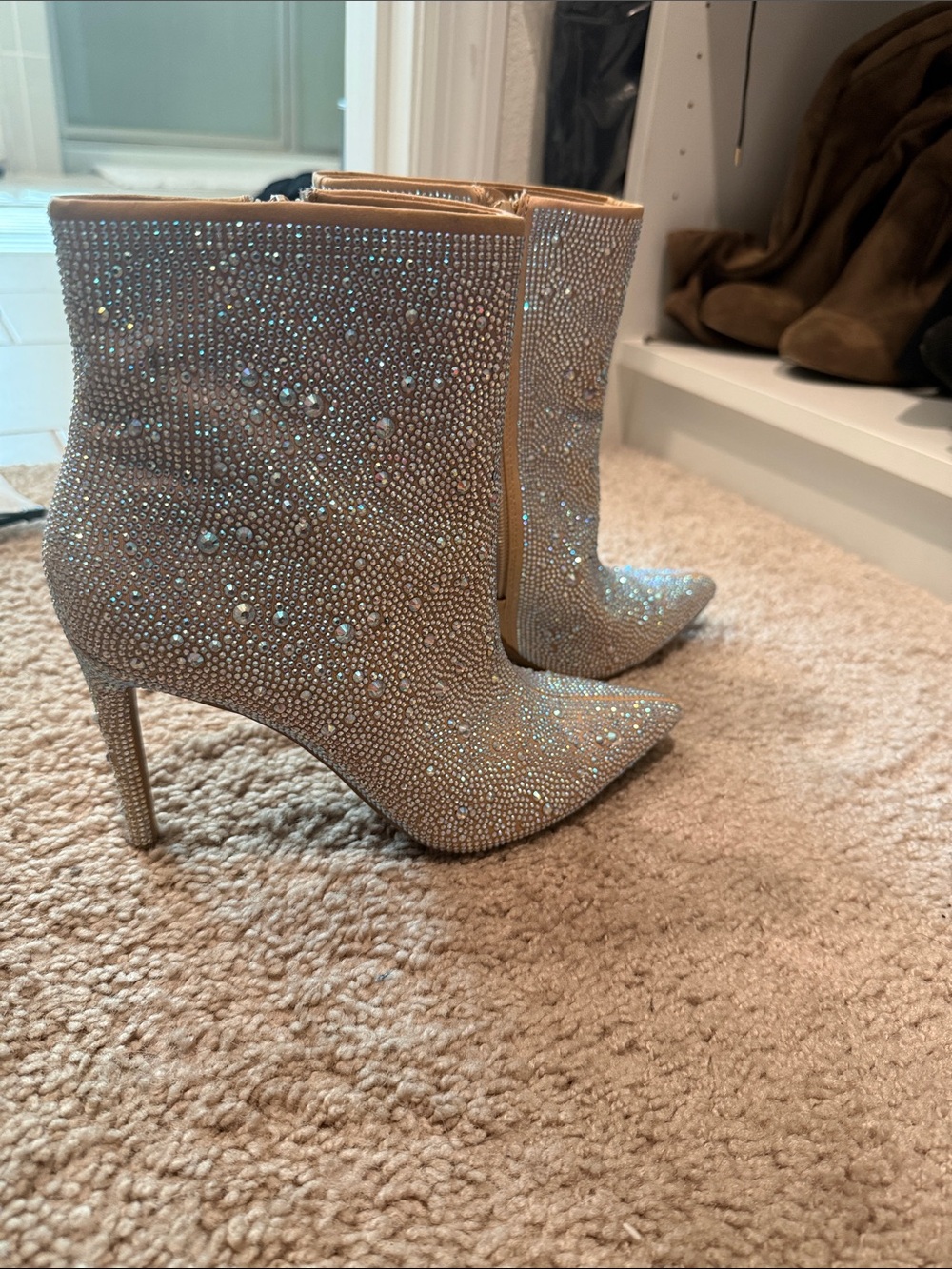 INC International Concepts Champagne Crystal Embellished Pointed Ankle Booties